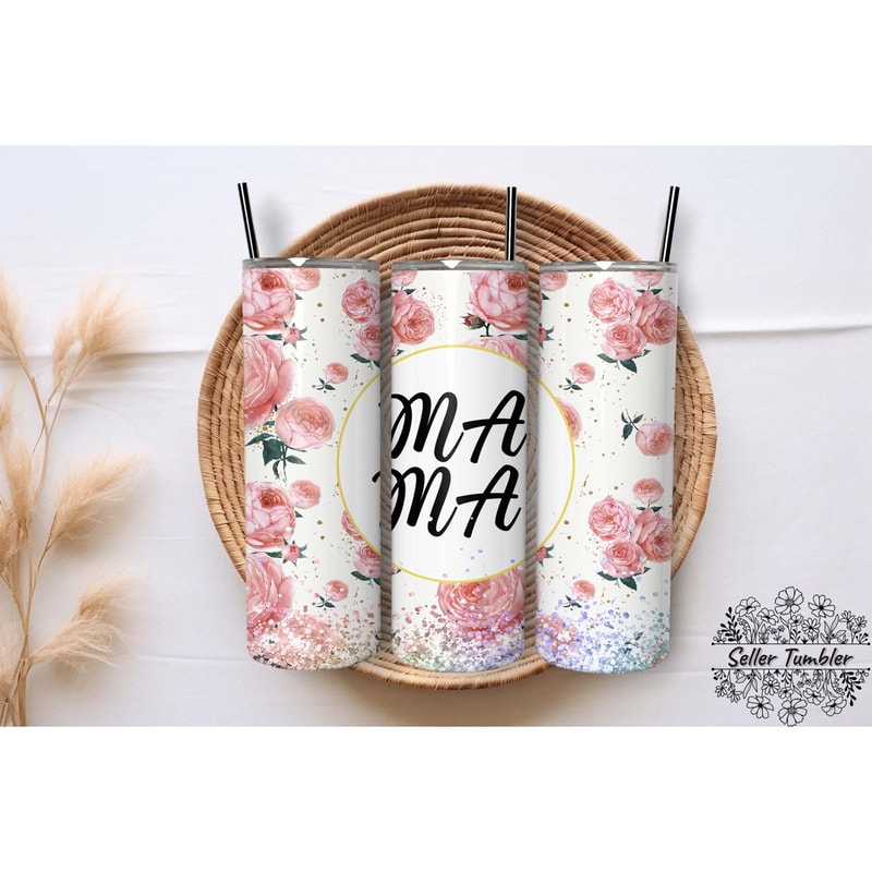 Mama Flower, Tumbler 20 oz Warp PNG, Skinny Tumbler Designs PNG.jpg