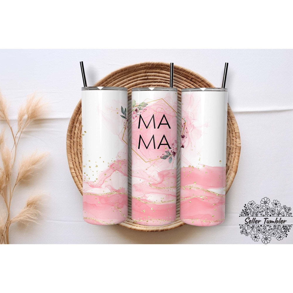 Mama Pink Glitter, Tumbler 20 oz Warp PNG, Skinny Tumbler Designs PNG.jpg
