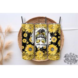 momlife sunflower glitter, tumbler 20 oz warp png, skinny tumbler designs png