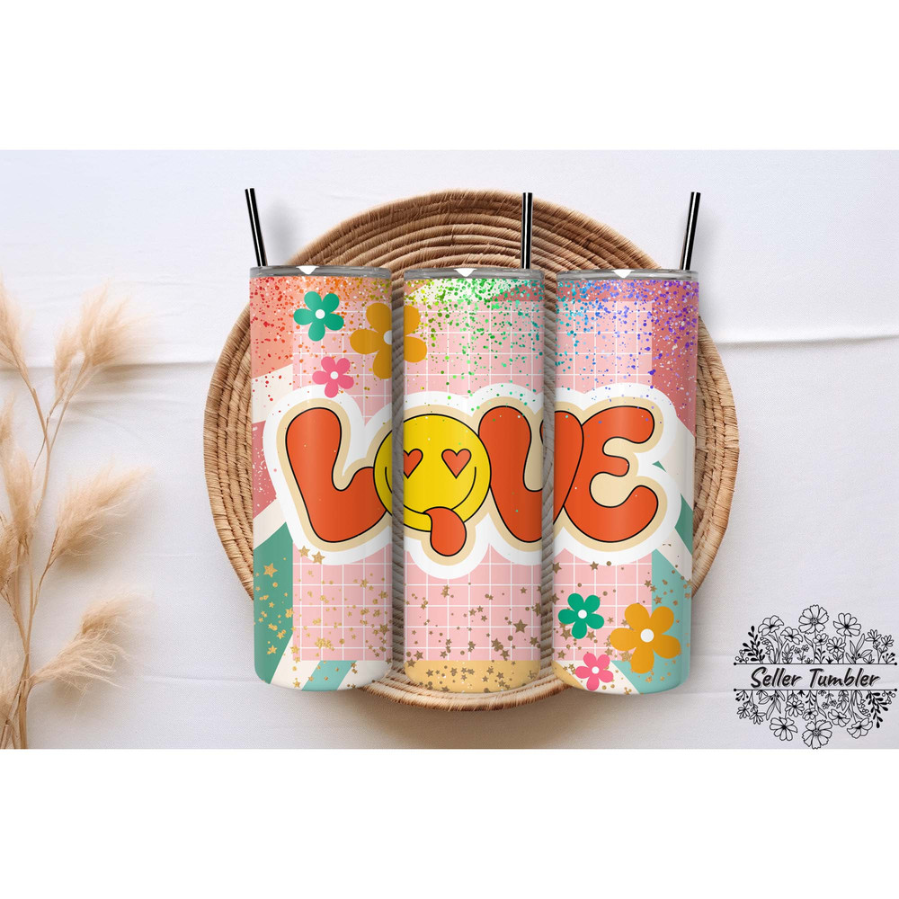 Retro Love Valentine, Tumbler 20 oz Warp PNG, Skinny Tumbler Designs PNG.jpg