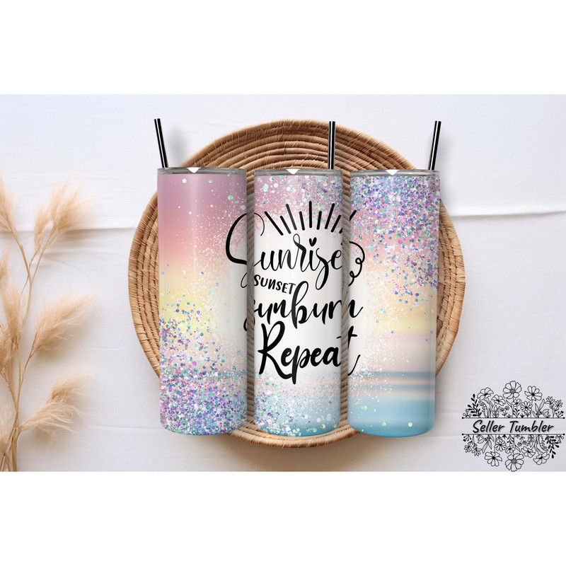 Summer Beach, Tumbler 20 oz Warp PNG, Skinny Tumbler Designs PNG.jpg