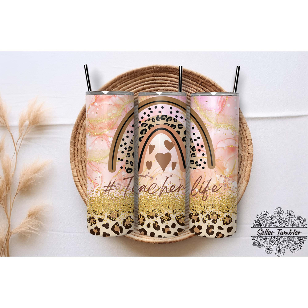 Teacherlife Rainbow, Tumbler 20 oz Warp PNG, Skinny Tumbler Designs PNG.jpg