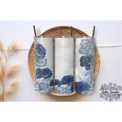 teal roses silver glitter, tumbler 20 oz warp png, skinny tumbler designs png