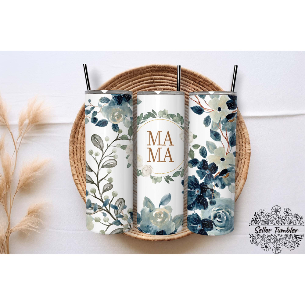 Watercolor Florals Mama, Tumbler 20 oz Warp PNG, Skinny Tumbler Designs PNG.jpg