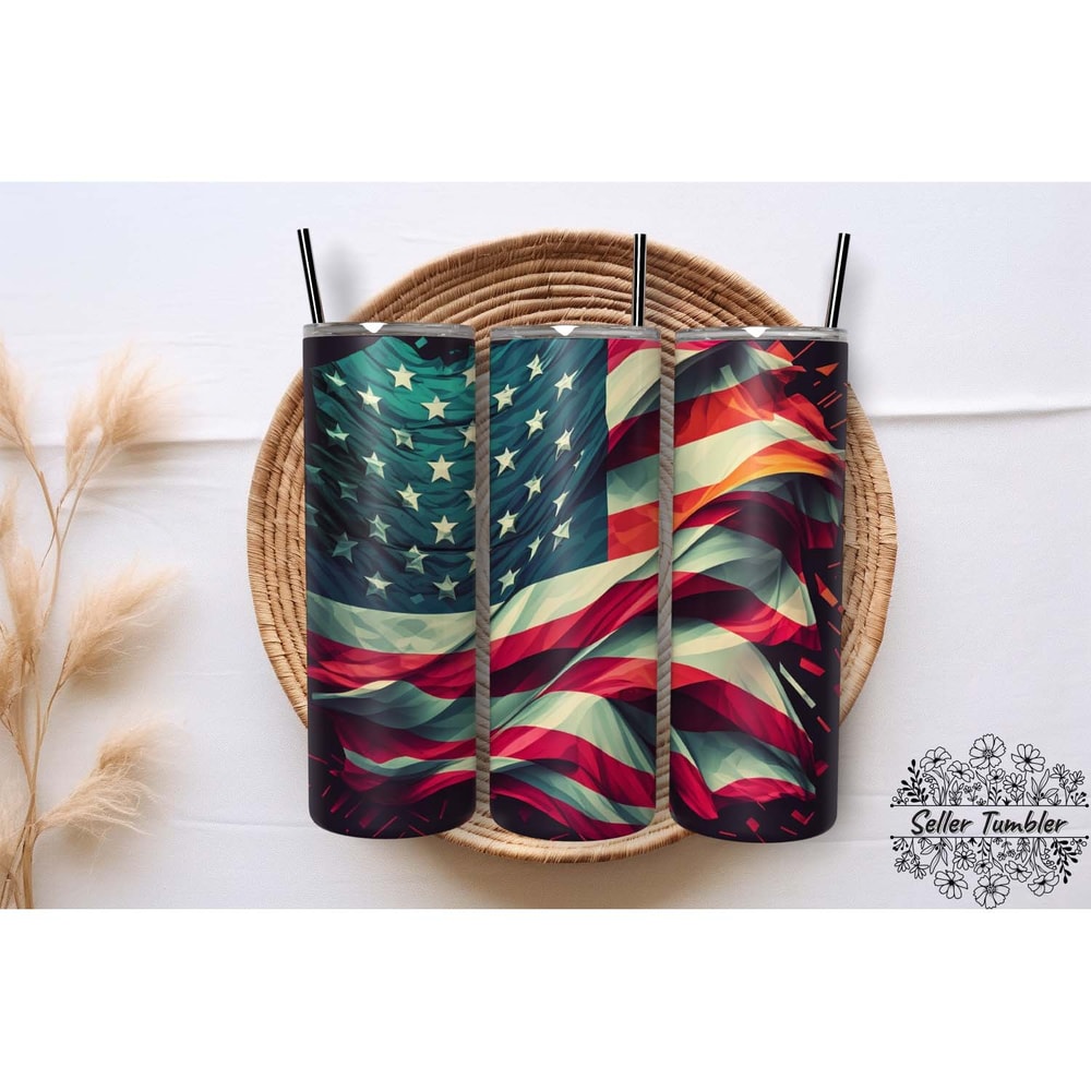 American Flag Colorful 20 Oz, Tumbler 20 oz Wrap PNG, Skinny Tumbler Designs PNG.jpg