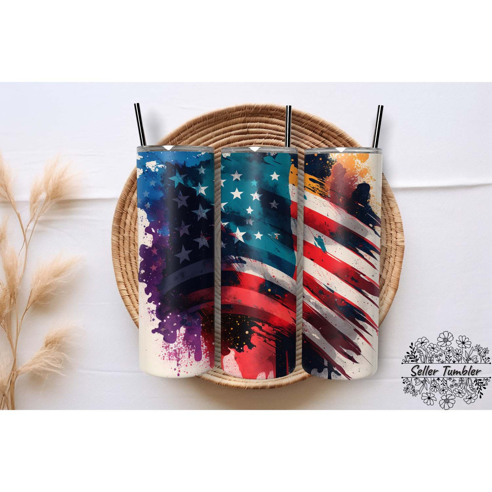 American Flag Watercolor 20 Oz, Tumbler 20 oz Wrap PNG, Skinny Tumbler Designs PNG.jpg