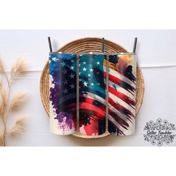 american flag watercolor 20 oz, tumbler 20 oz wrap png, skinny tumbler designs png