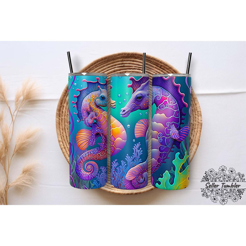 Baby Sea Horse Colorful Kids20 , Tumbler 20 oz Wrap PNG, Skinny Tumbler Designs PNG.jpg