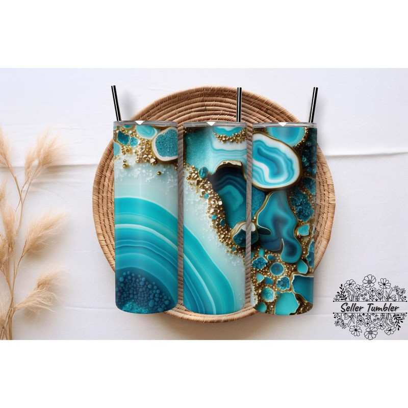 Beach Blue Gold 20 Oz, Tumbler 20 oz Wrap PNG, Skinny Tumbler Designs PNG.jpg