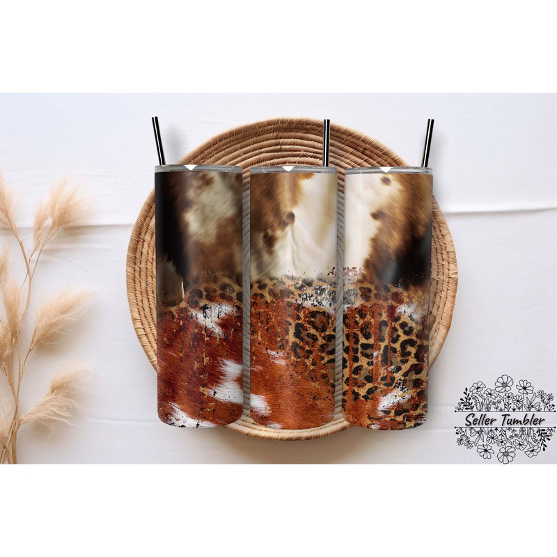 Cow Hide Teal Western 20 , Tumbler 20 oz Wrap PNG, Skinny Tumbler Designs PNG.jpg