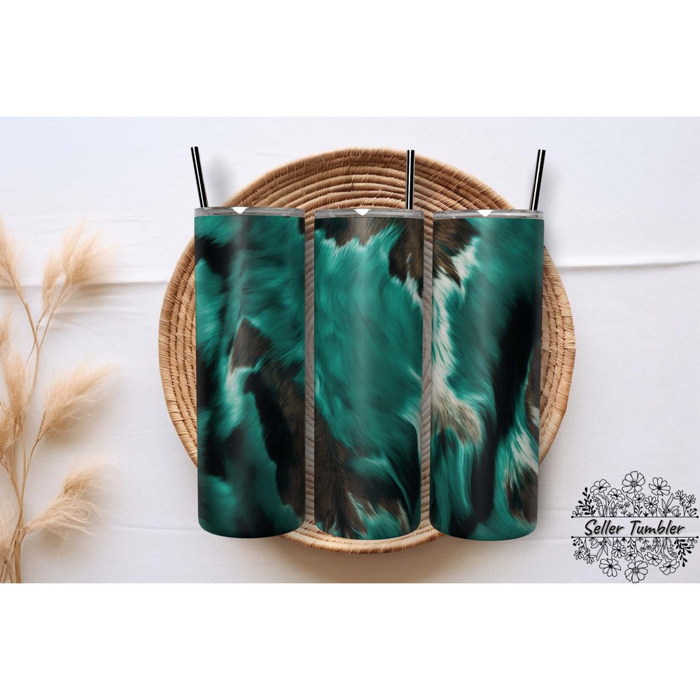 Cow Hide Teal Western Leopard , Tumbler 20 oz Wrap PNG, Skinny Tumbler Designs PNG.jpg