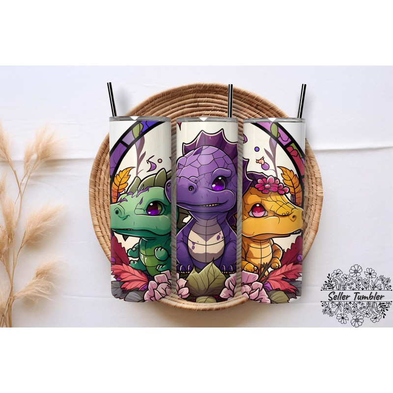 Cute Chibi Cartoon Dinosaurs Children , Tumbler 20 oz Wrap PNG, Skinny Tumbler Designs PNG.jpg