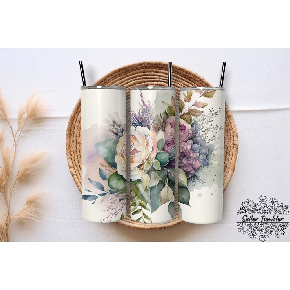 Florals Watercolor Wedding 20 Oz , Tumbler 20 oz Wrap PNG, Skinny Tumbler Designs PNG.jpg
