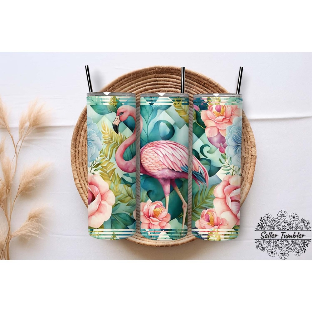 Funny Flamingo Floral 20 Oz PNG , Tumbler 20 oz Wrap PNG, Skinny Tumbler Designs PNG.jpg