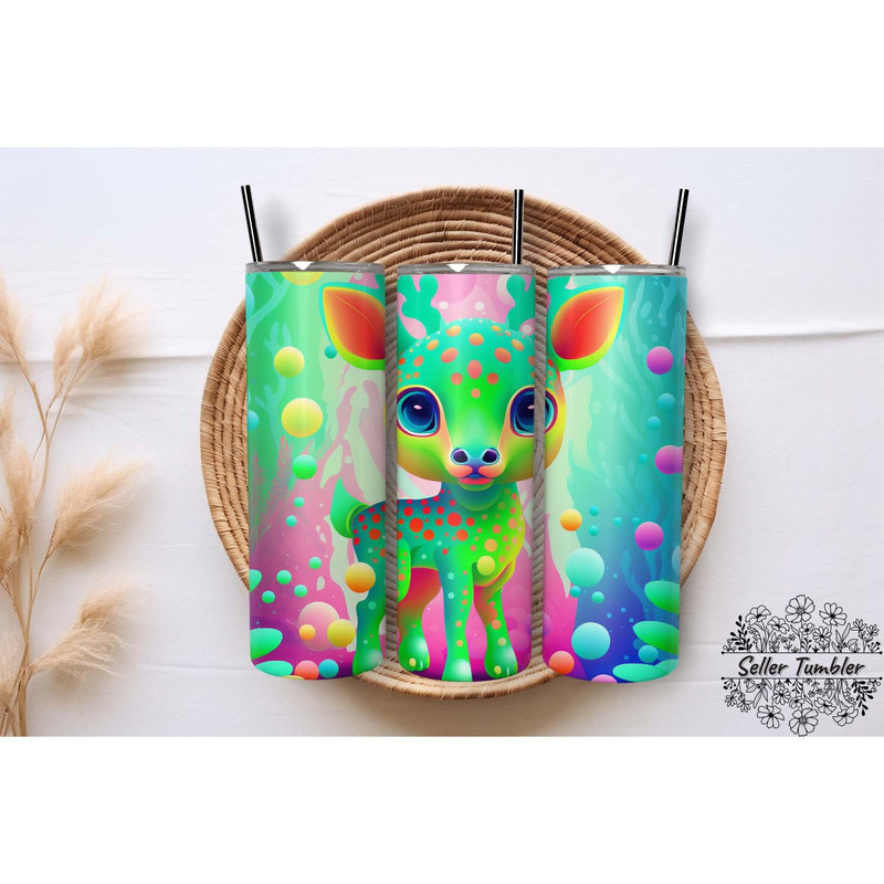 Glow Baby Deer Colorful Kids , Tumbler 20 oz Wrap PNG, Skinny Tumbler Designs PNG.jpg