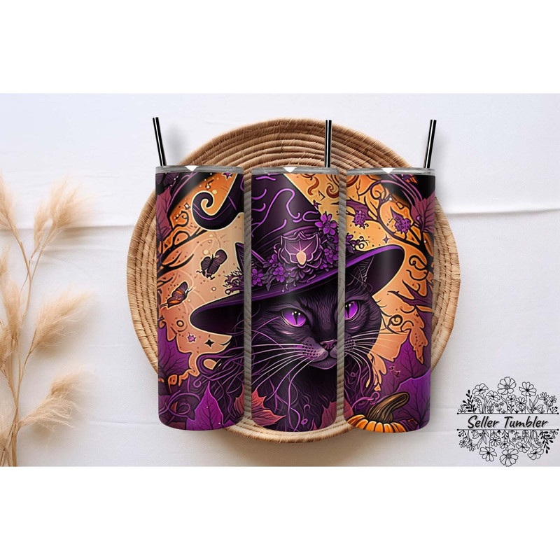 Halloween Magic Cat Witch20 Oz , Tumbler 20 oz Wrap PNG, Skinny Tumbler Designs PNG.jpg