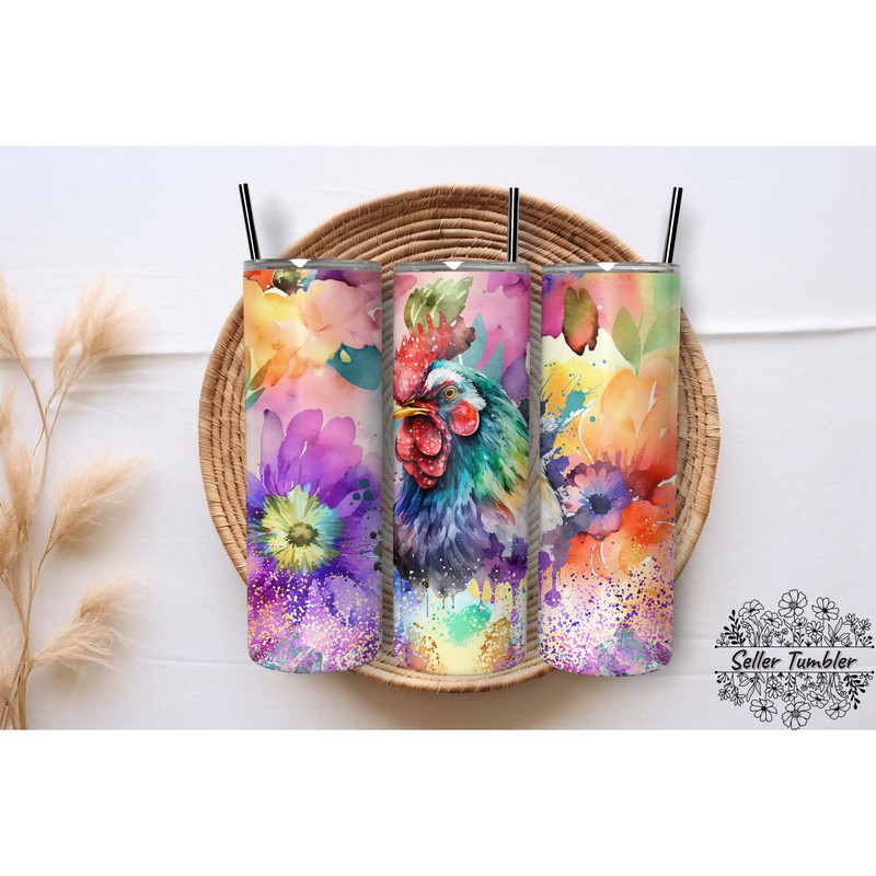 Hen Chicken Farm Flower 20 , Tumbler 20 oz Wrap PNG, Skinny Tumbler Designs PNG.jpg