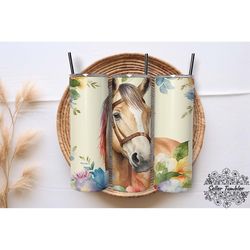 horse flower 20 oz, tumbler 20 oz wrap png, skinny tumbler designs png