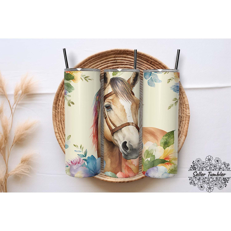 Horse Flower 20 Oz , Tumbler 20 oz Wrap PNG, Skinny Tumbler Designs PNG.jpg