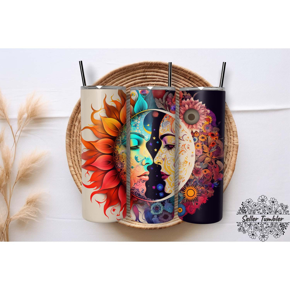 Man Woman Face Celestial Sun , Tumbler 20 oz Wrap PNG, Skinny Tumbler Designs PNG.jpg