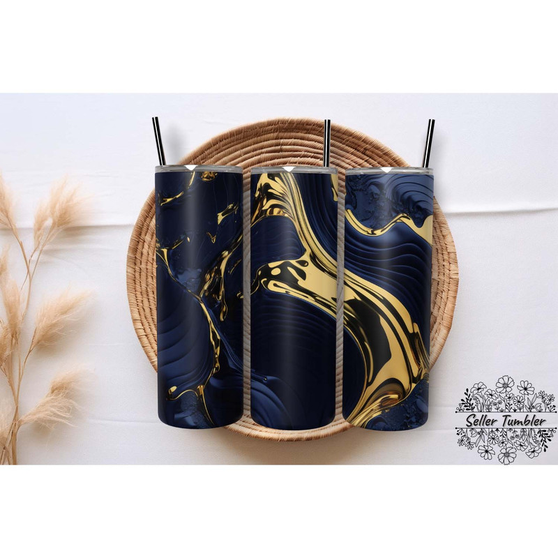 Navy Blue Gold 20 Oz, Tumbler 20 oz Wrap PNG, Skinny Tumbler Designs PNG.jpg