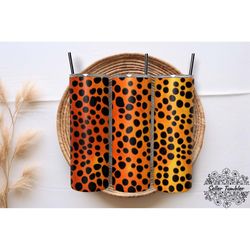 Orange Glitter Cheetah Leopard 20, Tumbler 20 oz Wrap PNG, Skinny Tumbler Designs PNG