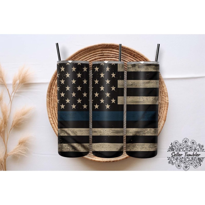 Police Flag Rustic American Flag 20 Oz, Tumbler 20 oz Wrap PNG, Skinny Tumbler Designs PNG.jpg