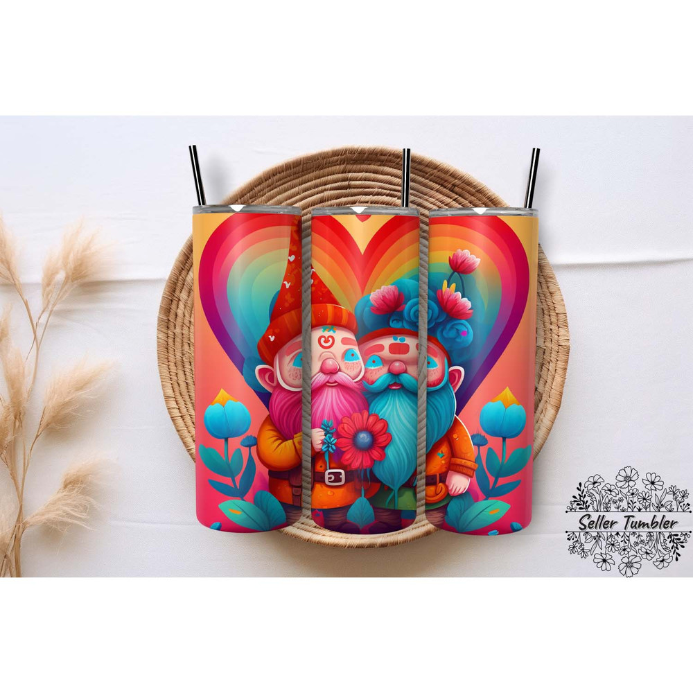 Valentine S Gnome Love Colorful , Tumbler 20 oz Wrap PNG, Skinny Tumbler Designs PNG.jpg