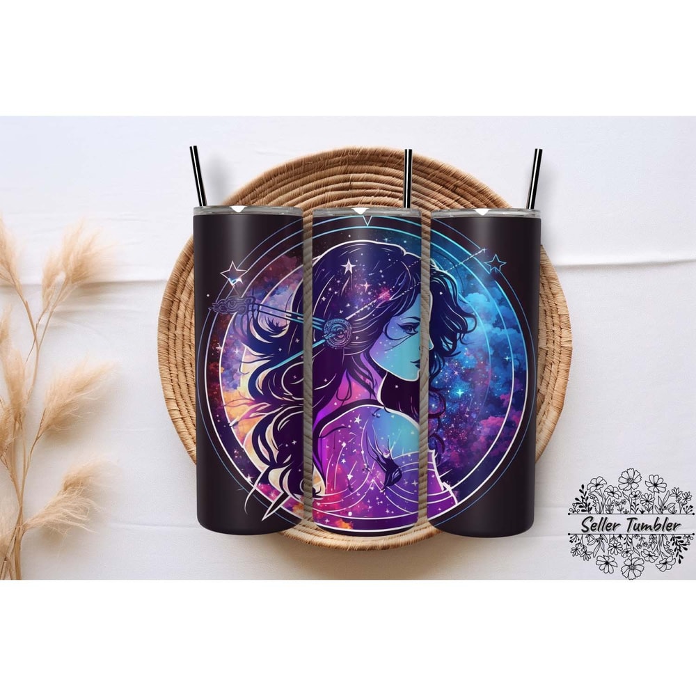 Woman Zodiac Aquarius Sign , Tumbler 20 oz Wrap PNG, Skinny Tumbler Designs PNG.jpg