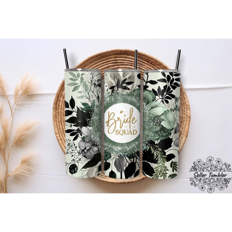 Bride Squad  Florals 20 Oz, Tumbler 20 oz Wrap PNG, Skinny Tumbler Designs PNG.jpg