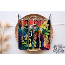 elephant floral 20 oz, tumbler 20 oz wrap png, skinny tumbler designs png