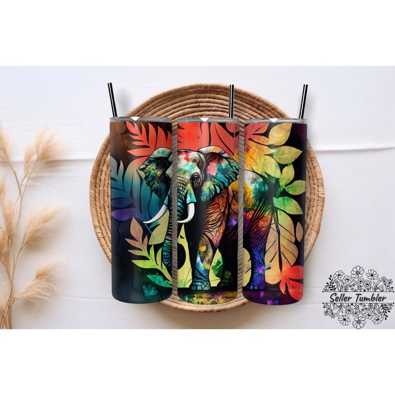 Elephant Floral 20 Oz, Tumbler 20 oz Wrap PNG, Skinny Tumbler Designs PNG.jpg