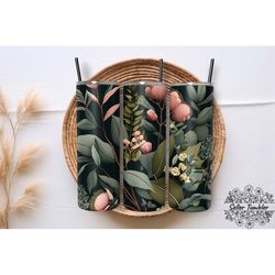 eucalyptus floral 20 oz, tumbler 20 oz wrap png, skinny tumbler designs png