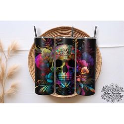 floral skull wrap 20 oz, tumbler 20 oz wrap png, skinny tumbler designs png