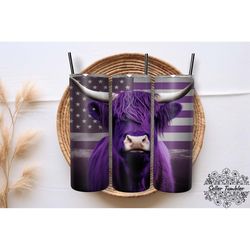 Highland Cow Purple Usa Flag 20 Oz, Tumbler 20 oz Wrap PNG, Skinny Tumbler Designs PNG