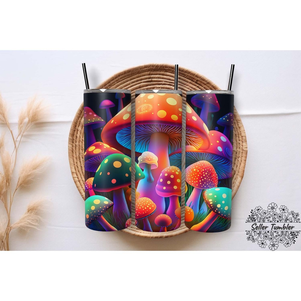 Mushrooms Glow In The Bright 20 Oz, Tumbler 20 oz Wrap PNG, Skinny Tumbler Designs PNG.jpg
