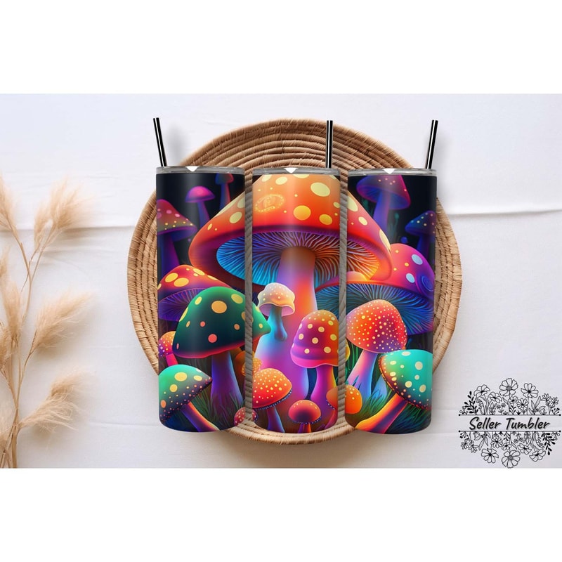 Mushrooms Glow In The Bright 20 Oz, Tumbler 20 oz Wrap PNG, Skinny Tumbler Designs PNG.jpg