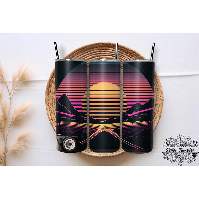 Sunset View Neon Dark 20 Oz, Tumbler 20 oz Wrap PNG, Skinny Tumbler Designs PNG.jpg