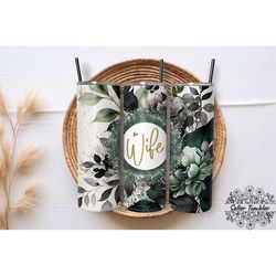 teal watercolor florals wife 20 oz, tumbler 20 oz wrap png, skinny tumbler designs png