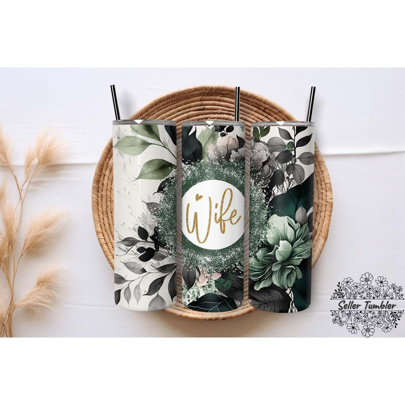 Teal Watercolor Florals Wife 20 Oz, Tumbler 20 oz Wrap PNG, Skinny Tumbler Designs PNG.jpg