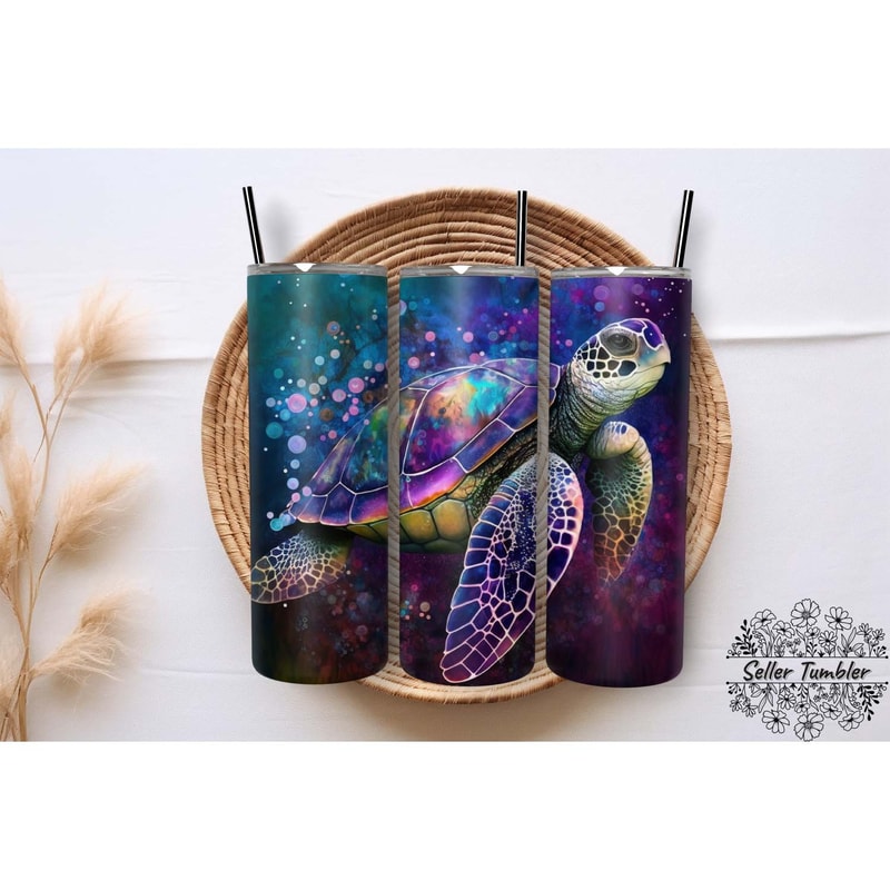 Turtles Alcohol Ink Purple Glitter 20 Oz, Tumbler 20 oz Wrap PNG, Skinny Tumbler Designs PNG.jpg