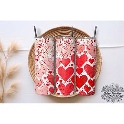valentine s day glitter hearts white red 20 oz, tumbler 20 oz wrap png, skinny tumbler designs png
