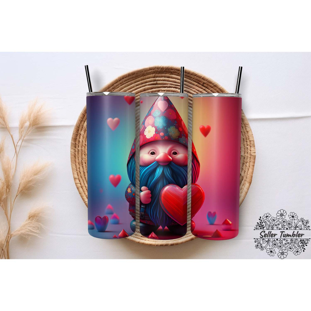 Valentine S Gnome Colorful 20 Oz, Tumbler 20 oz Wrap PNG, Skinny Tumbler Designs PNG.jpg