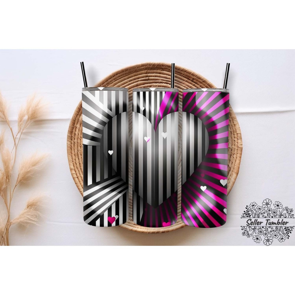 Valentines Day Black And White 20 Oz, Tumbler 20 oz Wrap PNG, Skinny Tumbler Designs PNG.jpg