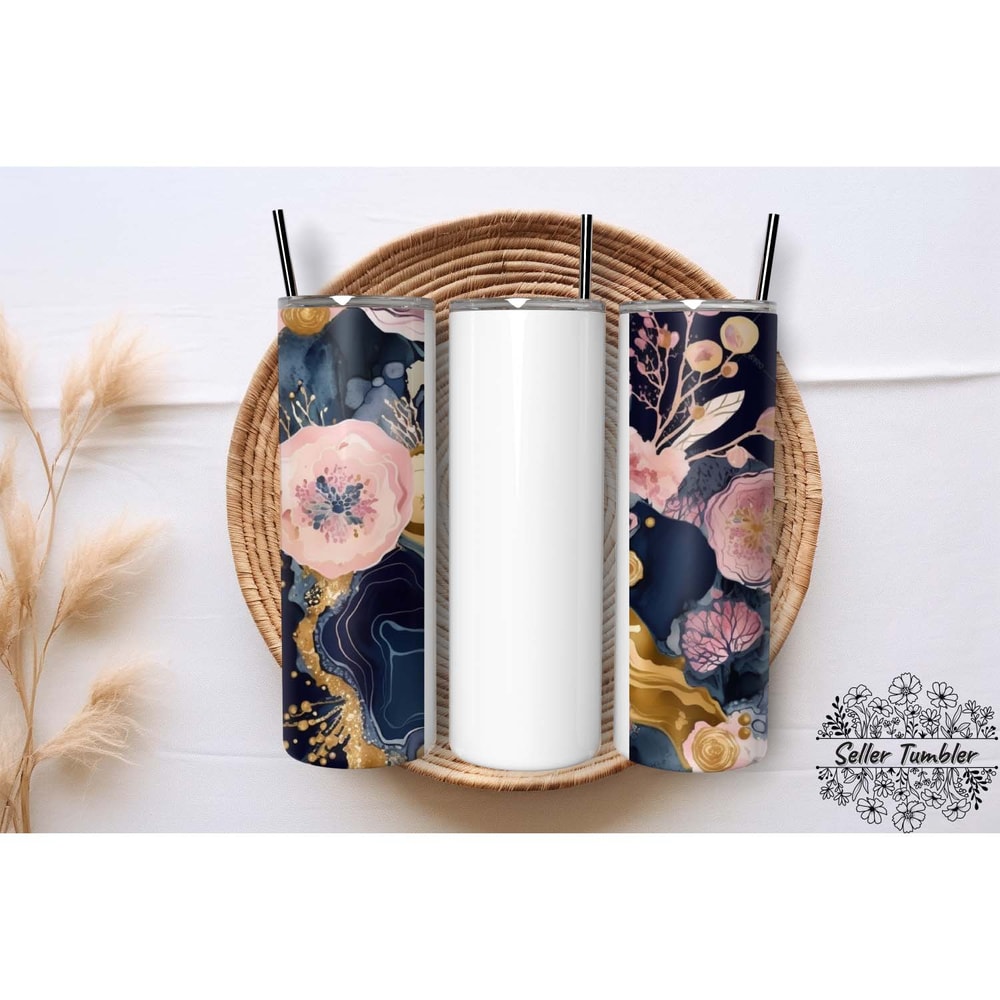 Watercolor Floral Agate 20 Oz, Tumbler 20 oz Wrap PNG, Skinny Tumbler Designs PNG.jpg