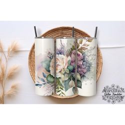watercolor florals wedding 20 oz, tumbler 20 oz wrap png, skinny tumbler designs png
