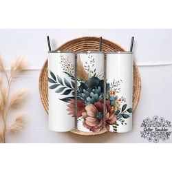 watercolor flowers 20 oz, tumbler 20 oz wrap png, skinny tumbler designs png