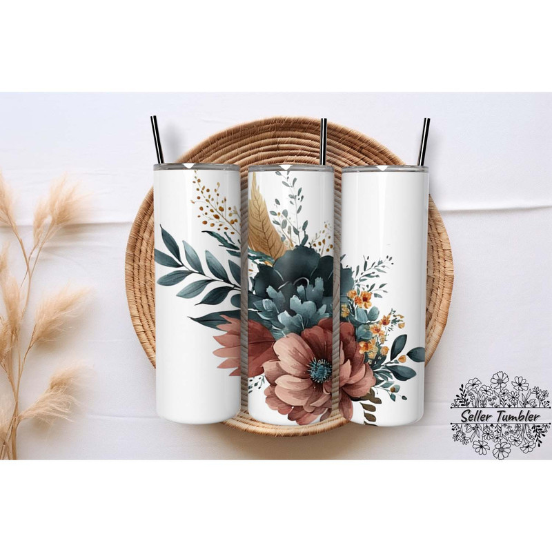 Watercolor Flowers 20 Oz, Tumbler 20 oz Wrap PNG, Skinny Tumbler Designs PNG.jpg