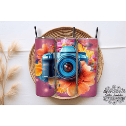 camera flower 20 oz, tumbler 20 oz wrap png, skinny tumbler designs png