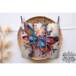 colorful dragonflys 20 oz, tumbler 20 oz wrap png, skinny tumbler designs png